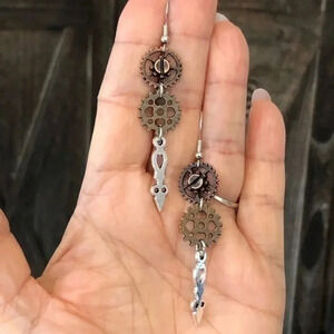 Steampunk Cosplay Pendulum Gear Bronze Copper Silver Gold Earrings Handmade